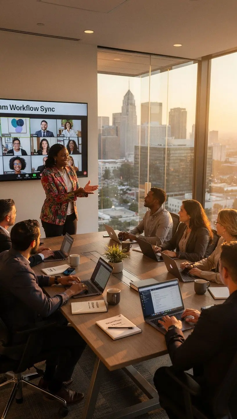 Business meeting with diverse professionals collaborating on improving time management strategies