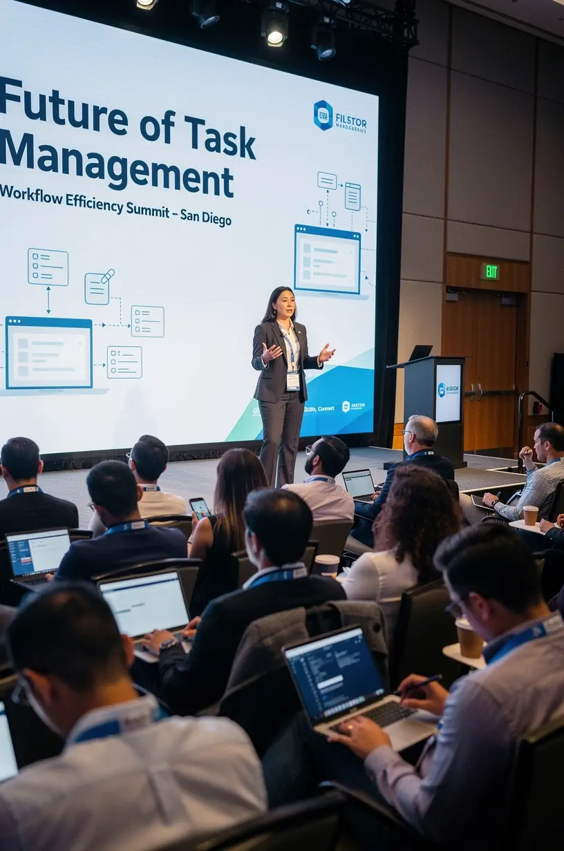 Professional analyzing team discussing workflow charts on a digital screen in an office setting