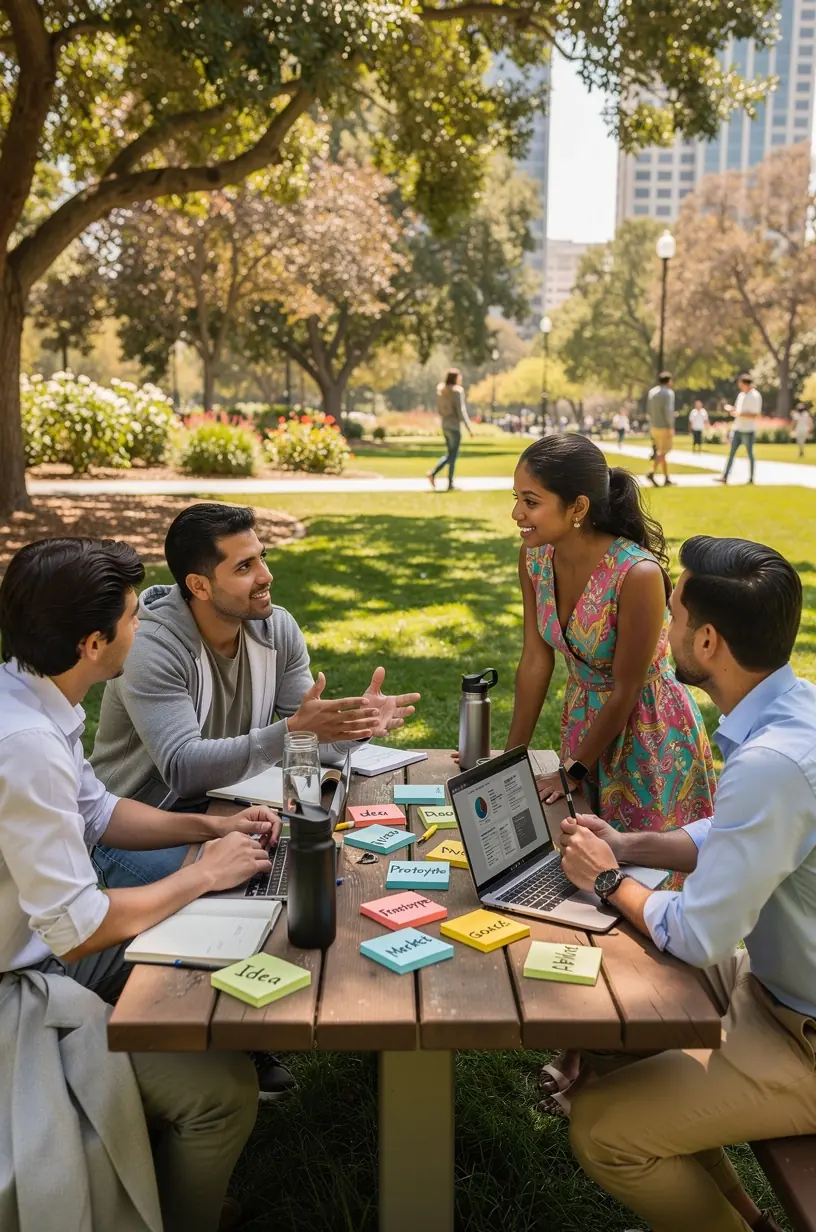 Modern workspace featuring multiple monitors displaying project management software dashboards